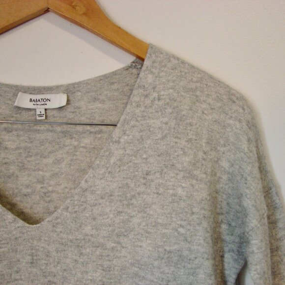 Aritzia Babaton Erin Gray Linen Wool Blend Gray V-neck Sweater Small - Picture 6 of 12